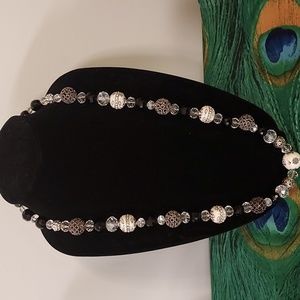 Silver, cream, and black beaded necklace
